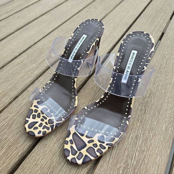 Manolo Blahnik High‎ Heel Sandals Women's Size 9.5B Black Leopard Print Slip On - Picture 4 of 9